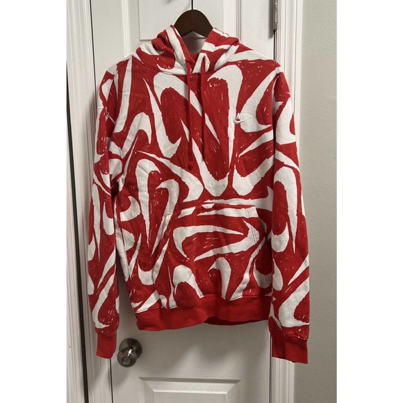 Nike | Shirts | Nike Mens Large Hoodie All Over Print Club Swoosh Red White  | Poshmark